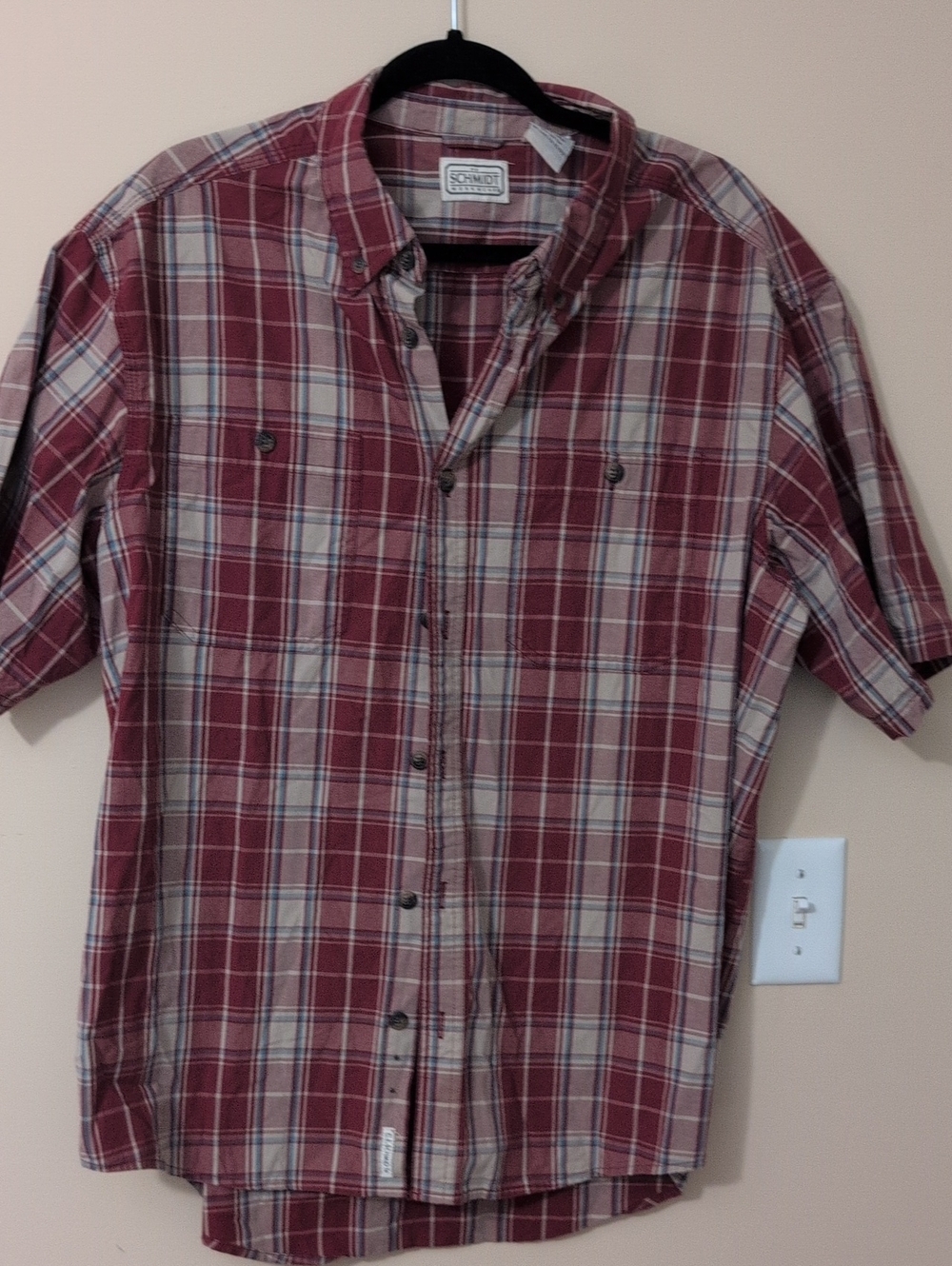 Schmidt Short-Sleeve Plaid Button-Down Shirt - Burgundy